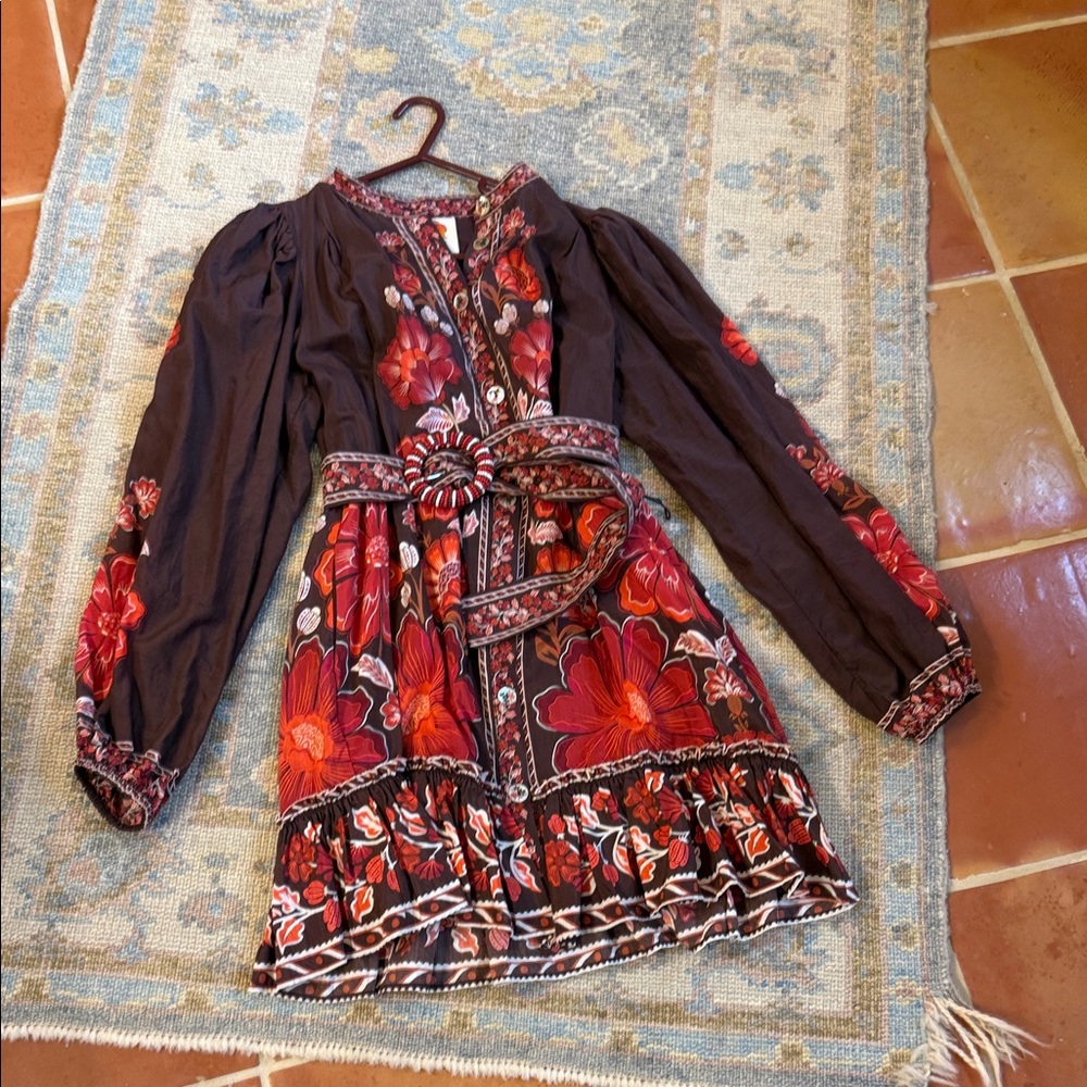 Farm Rio Brown Gigi Tapestry Mini Dress